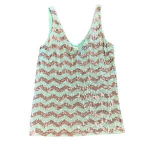 J Crew Womens sequin tank green gold chevron Size XXS